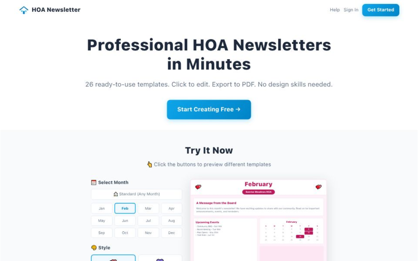 HOA Newsletter - app screenshot